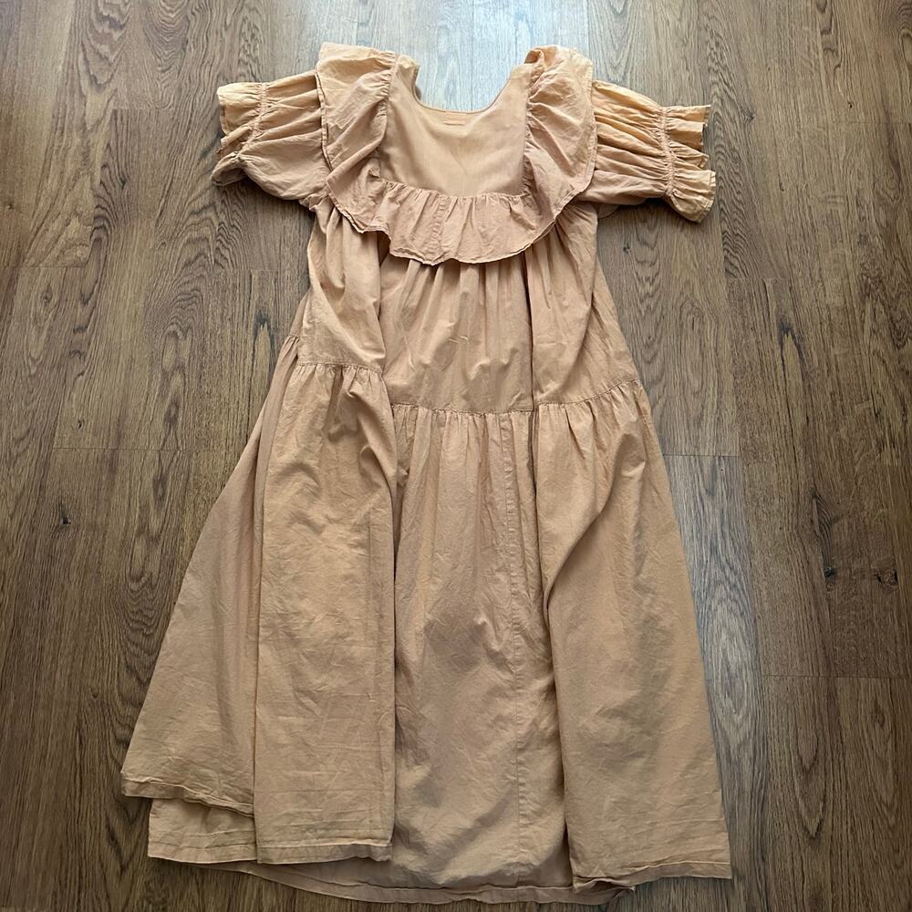 Little tienda tan orange oversized dress puff sleeve cotton ONE SIZE maxi flowy - Picture 5 of 11